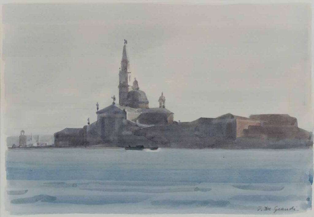 Italo De Grandi : San Giorgio Maggiore par temps gris